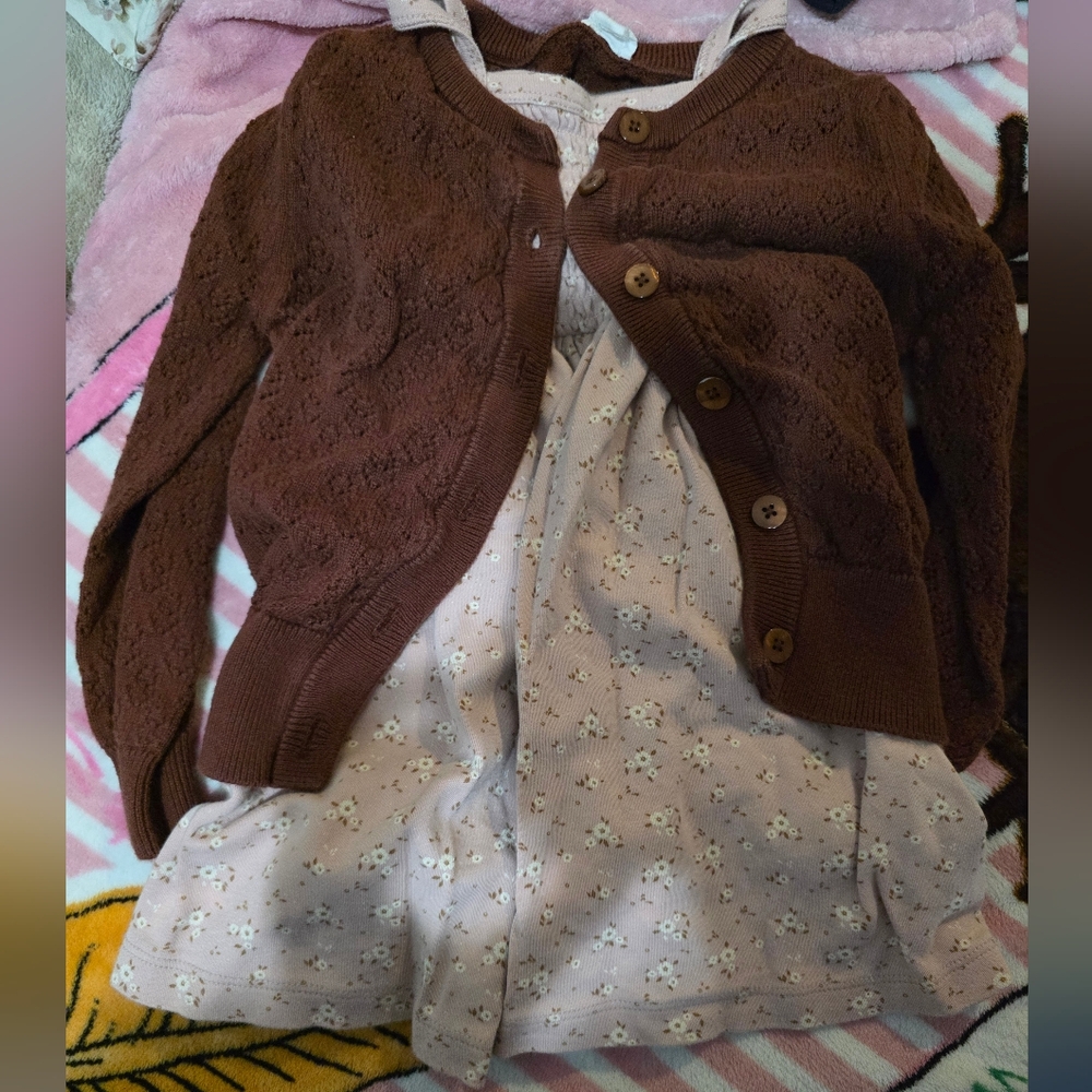 Brown Cardigan with Floral Dress